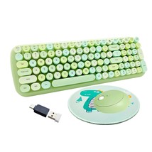 Wireless Keyboard And Mouse Combo, Green Cute Keyboard, 2.4G Usb Ergonomic Retro - £53.88 GBP