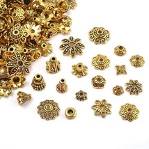 20 Flower Bead Caps Antique Gold Tone Spacers Findings Floral Mixed Set - $76.19 MXN