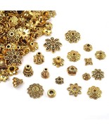 20 Flower Bead Caps Antique Gold Tone Spacers Findings Floral Mixed Set - $5.64 CAD