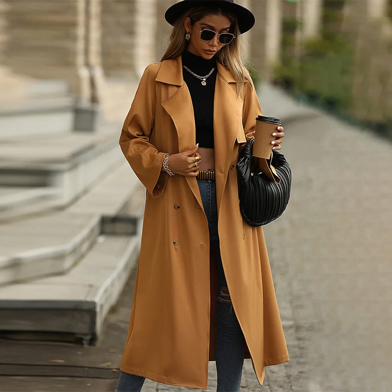  Fall Winter Fashion Lapel Long Overcoat  Casual Khaki Trench Coat - £312.69 GBP