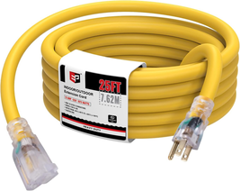 25 Ft Lighted Outdoor Extension Cord - 10/3 SJTW Heavy Duty Yellow Exten... - $86.12