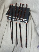 10 Pairs Of Chopsticks Black &amp; Red Lacquer Splatter Round Tips 8.75&quot; VTG China - £14.05 GBP