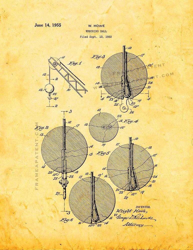 Primary image for Wrecking Ball Patent Print - Golden Look