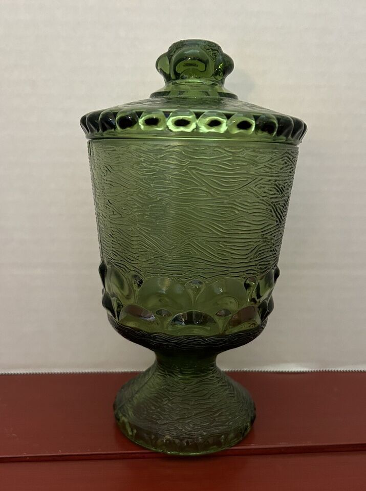 Vintage Brockway Glass Monterey Avocado Candy Dish with Lid - $18.69