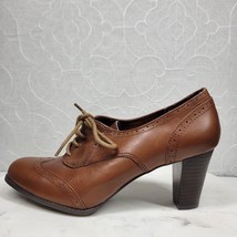 Etienne Aigner E-Quest Heels 8.5 Brown Leather Lace Up Brogue Wingtip Oxford   - £33.58 GBP