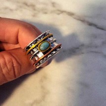 Boho Style Band Ring Inlaid Turquoise Vintage Style Finger Rings Size 6.5 - £19.29 GBP