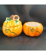 ROYAL NORFOLK PAIR OF CERAMIC ORANGE PUMPKINS HALLOWEEN CANDY DISHES COO... - $16.27 CAD