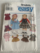 Simplicity easy 18&quot; Doll clothes pattern 9381 - uncut - $10.14