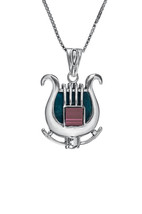 Jerusalem Nano Bible Torah Pendant King David&#39;s Harp Eilat Stone Silver 925 Gift - £93.42 GBP