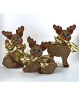 3 Christmas Reindeer Figurines 9” Tall Wooden 3-D Holiday Shelf Sitters ... - £15.24 GBP