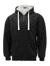 Men&#39;s Heavyweight Thermal Zip Up Hoodie Sherpa Lined Black Sweater Jacket - L - £21.79 GBP
