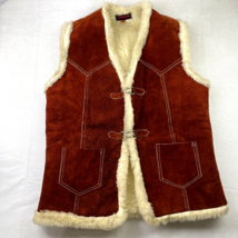 Womens Vintage Hippie Vest Size L Suede Sherpa Paris France Rockabilly Sellerie - £22.98 GBP