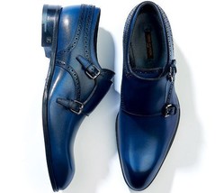 NEW Handmade Blue Color Shoes, Men Strap Leather Dress Shoes, Men&#39;s Double Monk  - $143.99