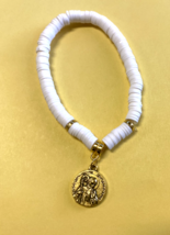 Saint Benedict Medal Puka Shell  7&quot; Bracelet,  New - £3.95 GBP