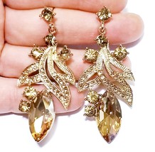 Rhinestone Drop Earrings, Crystal Chandelier Earrings, Topaz Pageant Prom Jewelr - $33.58