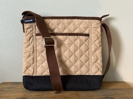 VTG Lands’ End Colorblock Quilted Crossbody Hipster Bag Purse Brown Tan ... - $26.52