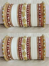 Indien Bollywood Blanc Traditionnel Bracelets Chudi Mariage Kundan Bijou... - $73.13