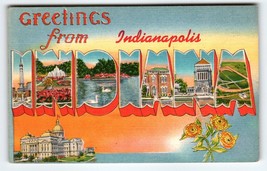 Greetings From Indianapolis Indiana Postcard Large Letter Linen Unposted Vintage - £16.03 GBP