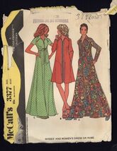 McCALL'S Pattern 3377 * 1972 Women's DRESS or ROBE size Medium cut pattern - $6.44