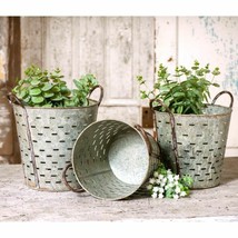 Olive Buckets in distressed metal - Set 3 - £78.32 GBP