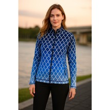 T by Talbots Womens Yoga Jacket Coat Top Full Zip Blue White Printed Siz... - $24.95