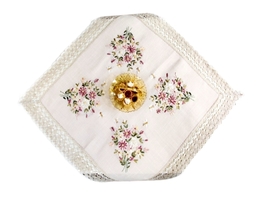 Linen Table Topper with LACE Embroidery Rustic Tablecloth Summer Decor, ... - $55.00