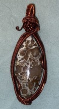 Necklace Pendant Stone Crystal Agate Blue Brown wrapped Copper Wire 3” H - £7.56 GBP