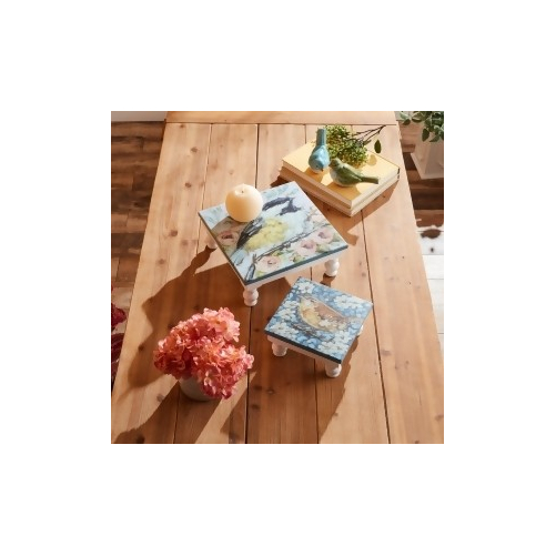 Wooden Floral Bird Pedestal Tray (Set of 2) - $90.88