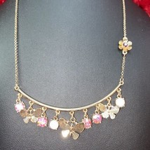 Betsey Johnson Spring Necklace Pink Easter Crystal Opal AB Gold Tone Butterfly - £22.48 GBP