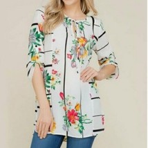 Vision USA White Floral Stripe Keyhole Tunic Top NWT Size S and M - £21.95 GBP