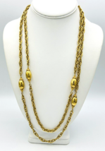 Vintage 60&#39;s Gold Tone Monet Oval Station Necklace 54 in - £29.90 GBP