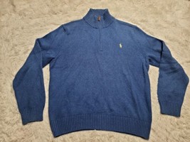 Polo Ralph Lauren Sweater Mens Large Blue Long Sleeve 1/4 Zip Preppy Cot... - £9.73 GBP