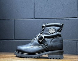 Harley Davidson 81024 Black Leather Biker Boots Women’s 8.5 Strap Buckle  - £31.82 GBP
