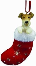 Wire Fox Terrier Stocking Ornament w &quot;Santa&#39;s Little Pals&quot; Hand Painted - £22.02 GBP