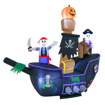 Halloween 7FT Inflatable Pirate Ship Skeleton Holiday Decoration w/ LED Lights - £78.57 GBP