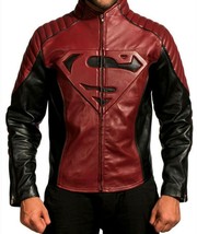 Genuine Leather Biker Motorcycle Superman Smallville Black and Maroon Jacket - £105.66 GBP