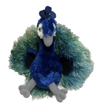Aurora Peacock Plush Stuffed Animal Blue Green Tail Feathers 8 inch - £6.29 GBP