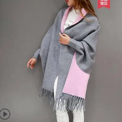 Autumn Winter Fashion Lady Tel  Shawl Sweater Women Solid Tel Batwing Sleeve Pon - £150.89 GBP