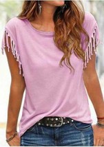 Womens Shirt Vessos Purple Tassel Splicing Short Sleeve Top-size M - $7.92