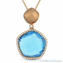 11.12ct Blue Topaz &amp; Diamond Pave Halo Pendant &amp; Chain Necklace in 14k Rose Gold - £923.57 GBP