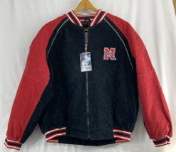 VTG Nebraska Cornhuskers Bomber Black Red Suede Leather Jacket Men&#39;s Siz... - $166.24