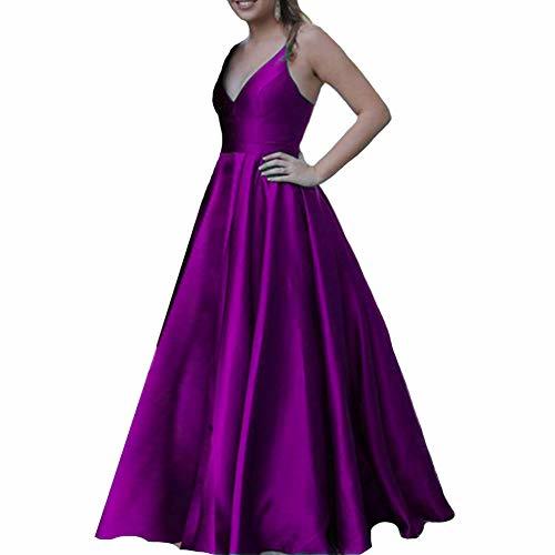 Women V Neck Spaghetti Straps Formal Long Maxi Evening Prom Dresses Purple US 12