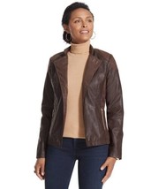 Chico&#39;s Chocolate Brown Open Front Faux Leather Lined Jacket Gold Studde... - £20.39 GBP