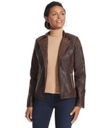 Chico&#39;s Chocolate Brown Open Front Faux Leather Lined Jacket Gold Studde... - £20.39 GBP