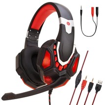 Headset Bass Sound Stereo Wired Headphones PC Red LED - £19.92 GBP
