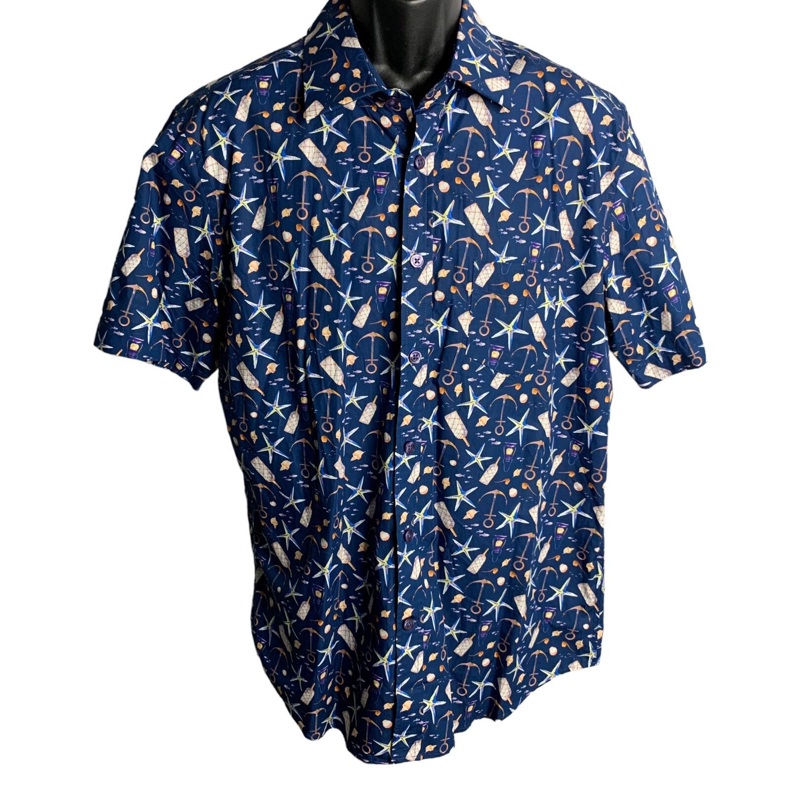 Primary image for Kennington Button Up Estate Shirt L Blue Sea Stories Short Sleeves Pockets