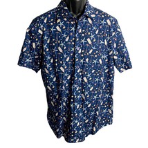Kennington Button Up Estate Shirt L Blue Sea Stories Short Sleeves Pockets - $55.93