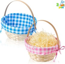 2 Pcs Easter Bamboo Basket with Liner Bamboo Woven Goodie Basket with Handle for - £41.98 GBP