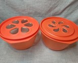 Lot of 2 Rubbermaid Food Containers J3216, 6 Cups, Red, Floral Lids - $15.19