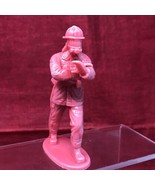 Red Celluloid Plastic Red Fireman 4&quot; Inch Action Figure Cake Top Arm Moves - $5.89